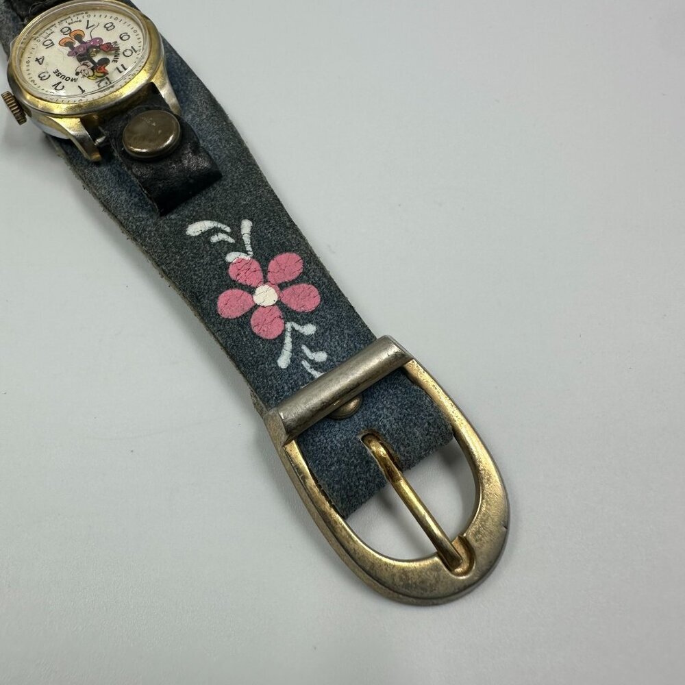 Vintage Bradley Minnie Mouse Watch Women Denim Band Manual Wind 8 Inch - Picture 5 of 15